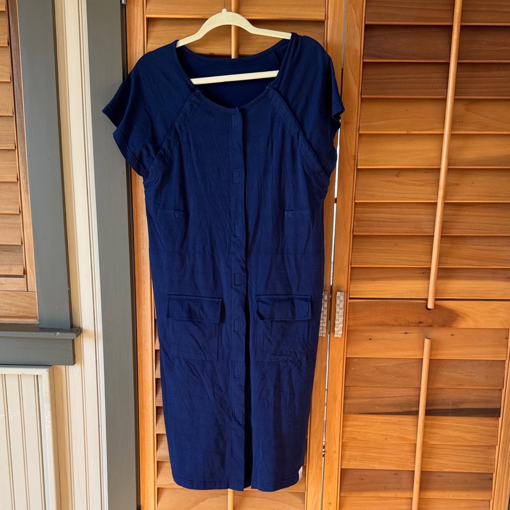 Gownies Navy Short-Sleeve Cotton Nursing/Breastfeeding Robe size S/M